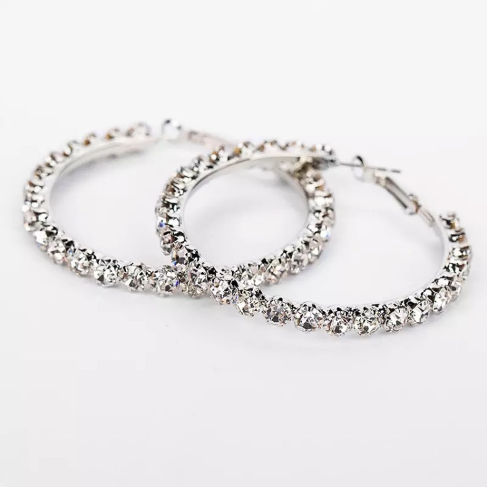 NEW Luxury Hoop Micro Paved Shiny Diamond Earrings - Picture 6 of 6